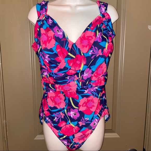 Lands' End One Piece Swim Suit Navy Floral 18W - Picture 3 of 12